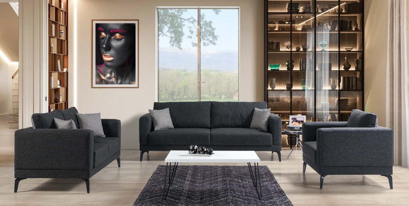 JVmoebel Wohnzimmer-Set Sofagarnitur 3+2+1 Sitzer Textil Modern Komplett Sessel Sofa Luxus, (3 Sitzer / 2 Sitzer / Sessel), Made In Europe