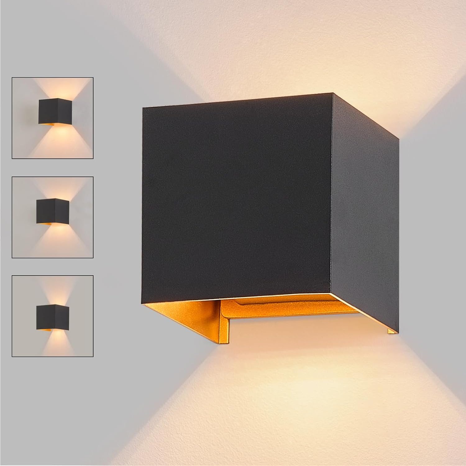 ZMH LED Wandleuchte Innen Wandlampe 5W Außenlampe Warmweiß Wand Flur, LED fest integriert, Wand Flur Schwarz-Gold