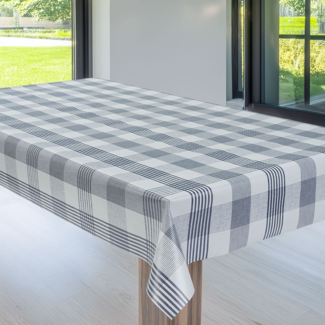 laro Tischdecke Wachstuchtischdecke Linea Karo Grau-Blau PVC Eckig