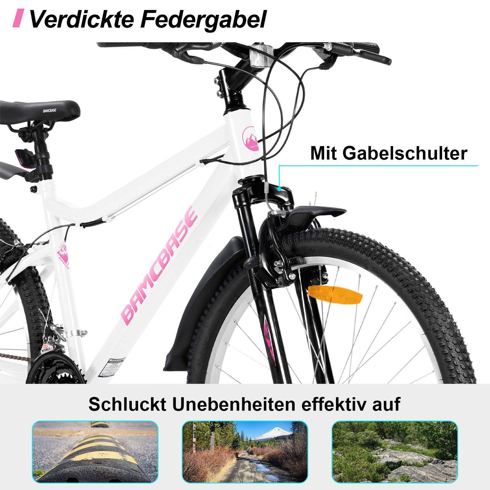 HILAND Mountainbike 26 Zoll Damen bike, robust und langlebig, Studenten-Pendlerrad, Mit 18-Gang, Doppel-V-Bremsen, Schutzblechen, für Frauen konzipiert