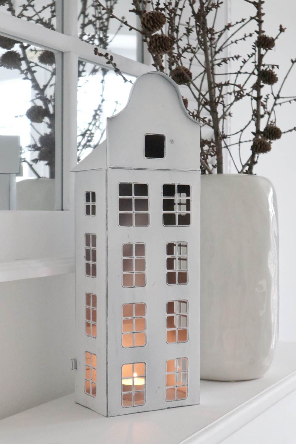 Grafelstein Kerzenlaterne Laterne MAISON weiß shabby chic Metallhaus zum Beleuchten H41cm Dekoha