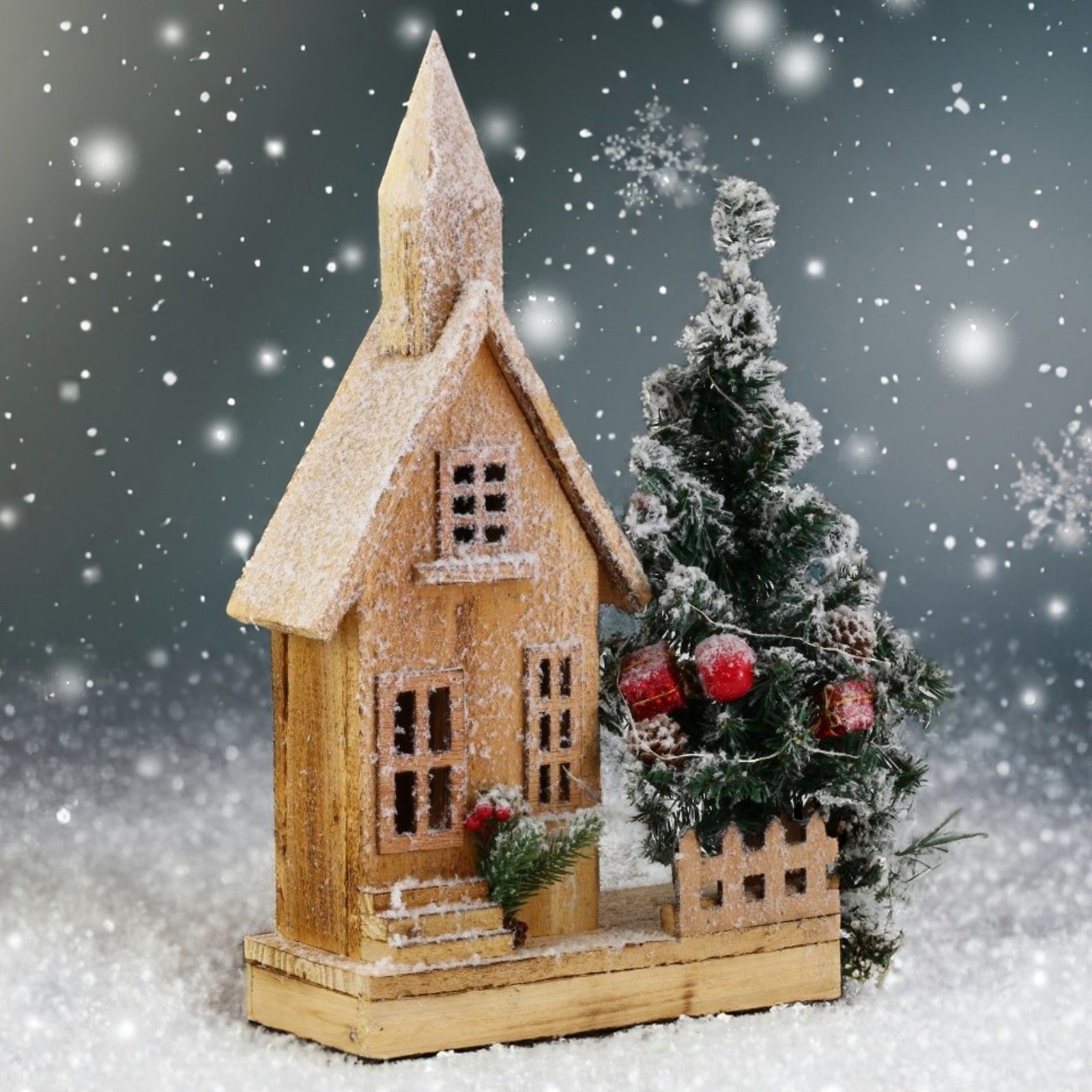 HAGO Weihnachtsfigur Weihnachtsdeko Winterlandschaft Haus Baum Winterwonder günstig online kaufen