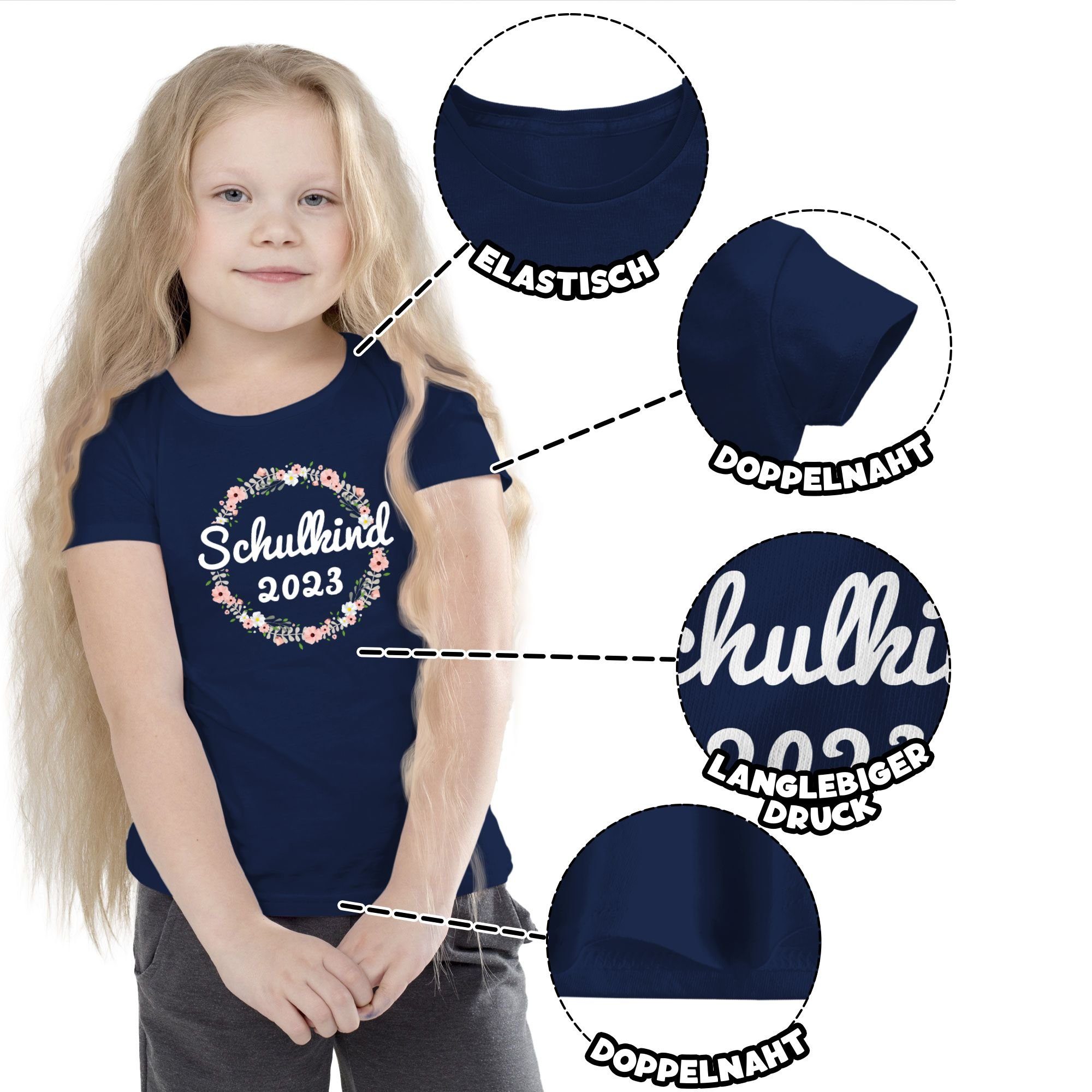Blau Einschulung Schulkind 1 2023 Shirtracer Mädchen Navy T-Shirt
