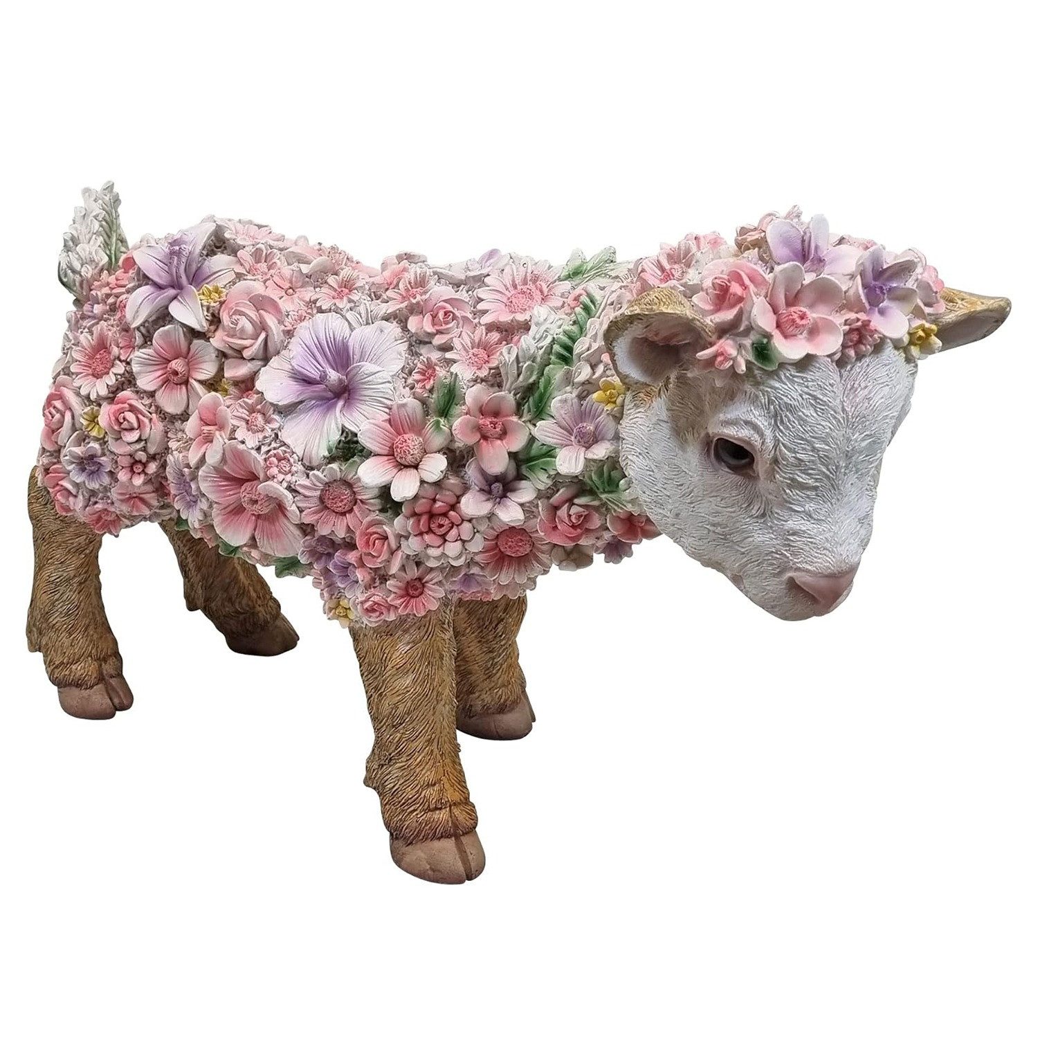 Tierfigur Ziege stehend mit Blumendekor Gartenfigur Dekofigur