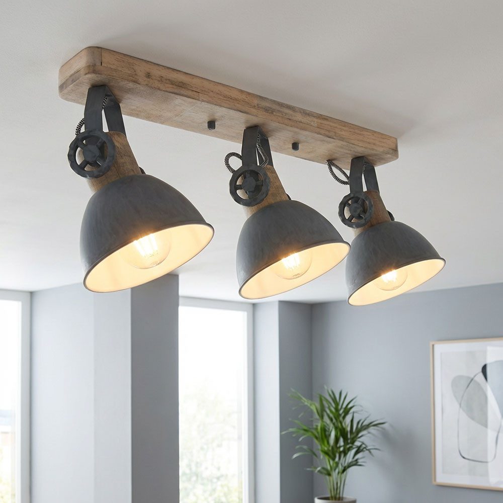 Steinhauer LIGHTING LED Deckenleuchte, Leuchtmittel nicht inklusive, Holz Decken Strahler bewegliche Spots Grau Leuchte Wohn Zimmer Lampe