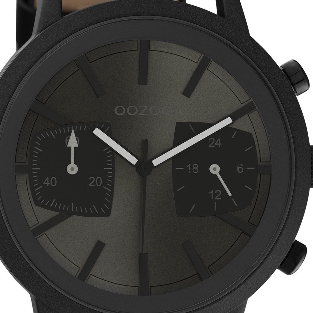 OOZOO Analog, Casual-Style Oozoo (ca. schwarz rund, Armbanduhr Herren Herrenuhr Lederarmband, extra groß 50mm) Quarzuhr
