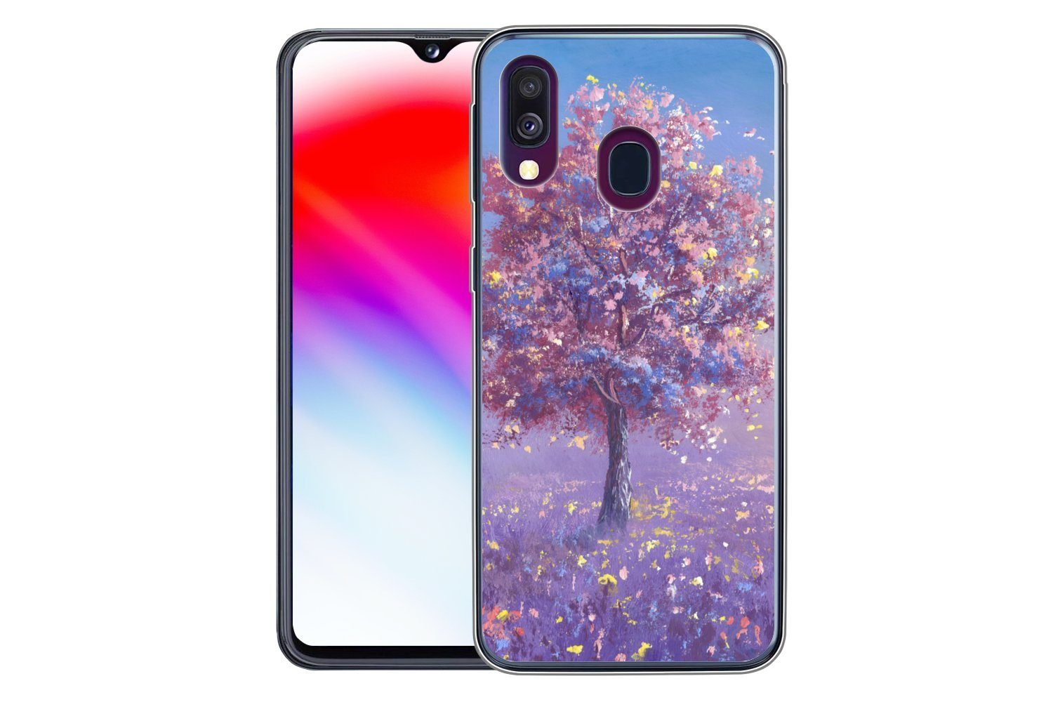 MuchoWow Handyhülle für Samsung Galaxy A40 Baum - Sommer - Rosa, Smartphone-Bumper, Print, Handy Schutzhülle Dünn