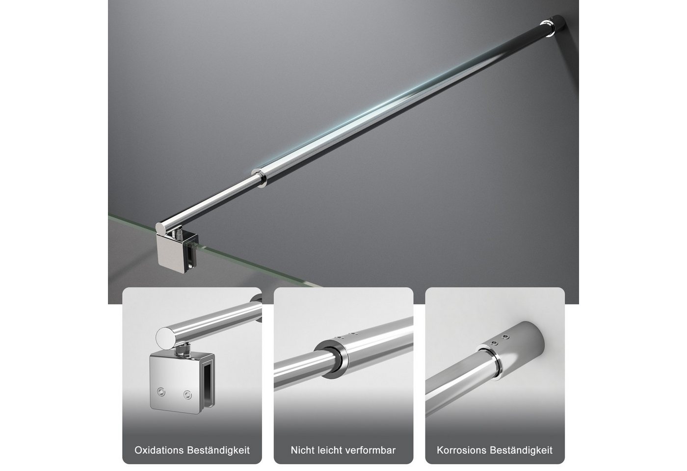 Thumbnail - Boromal Duschwand-Stabilisationsstange Haltestange für 5-10 mm Walk In Duschwände Glaswand Stabilisator, justierbar 70-1...