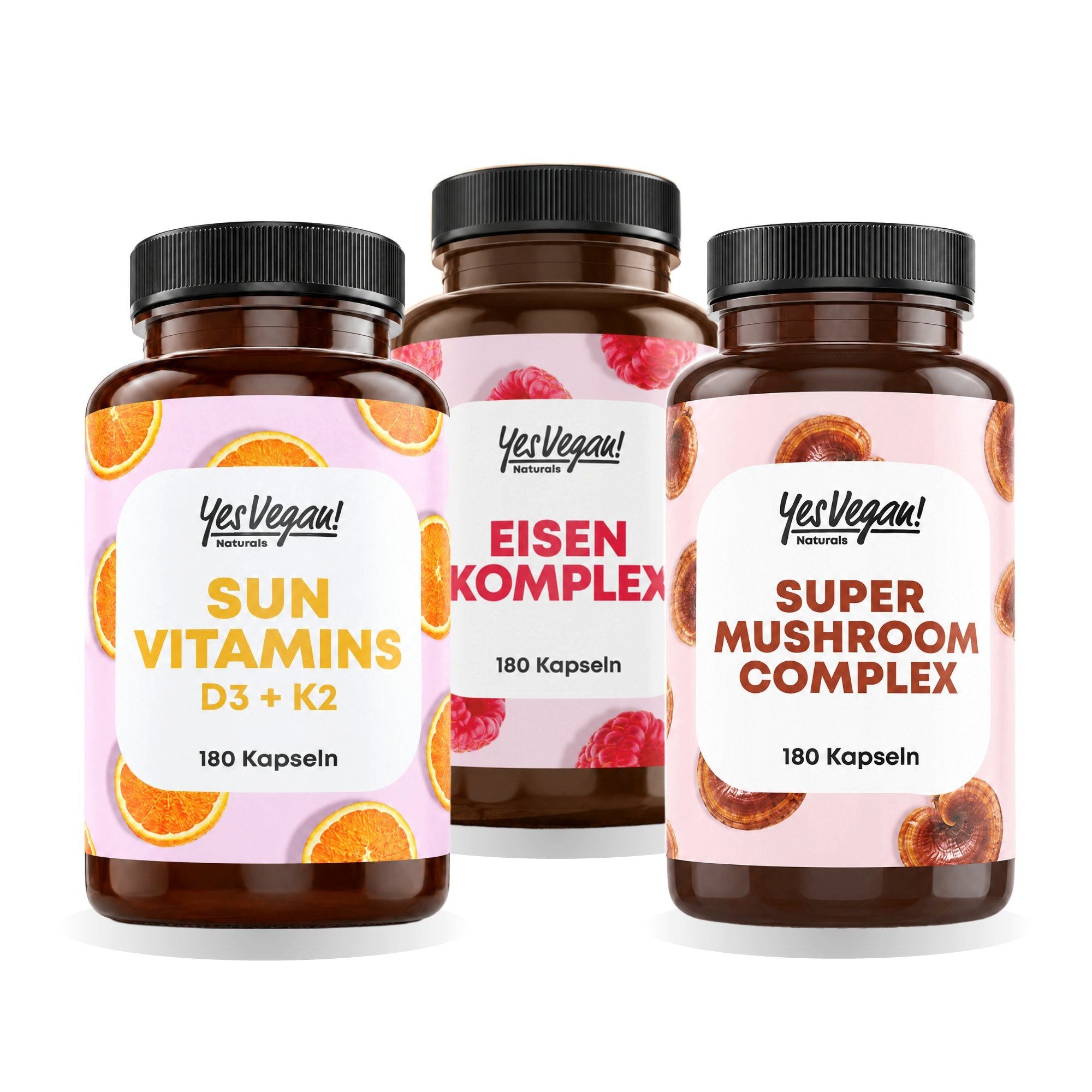 Yes Vegan Winter-Ritual Set: Eisen + D3 K2 Omega 3 + Vitalpilze Kapseln, 3 er Set à, vegan, laktosefrei, glutenfrei