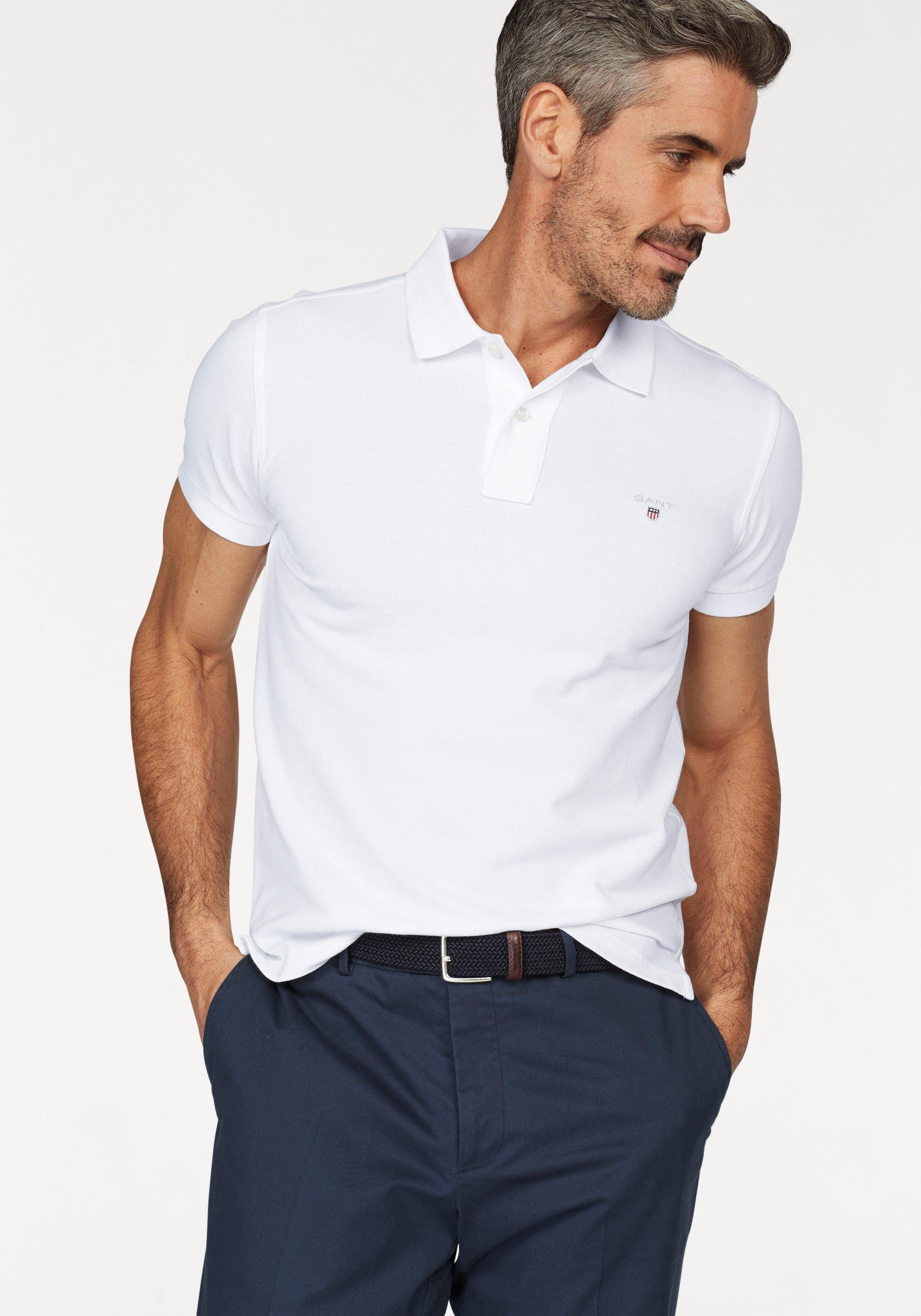 Gant Poloshirt ORIGINAL PIQUE SS weiß mit RUGGER Flachstrickkragen