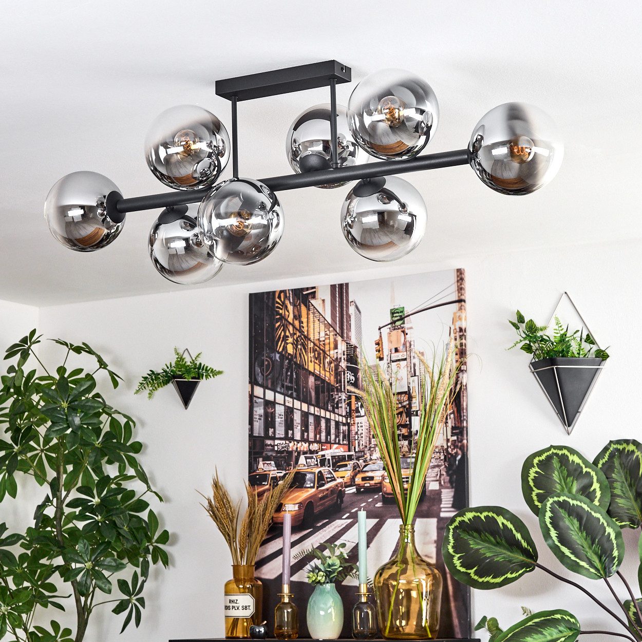 hofstein Deckenleuchte 8-flammige Deckenlampe aus Metall/Glas in Schwarz/Ch günstig online kaufen