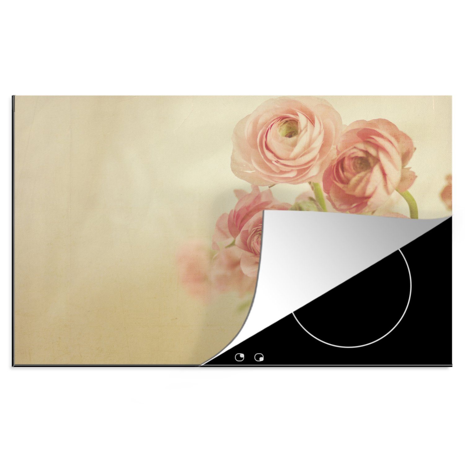 MuchoWow Herdblende-/Abdeckplatte Unscharfes Bild von rosa Butterblumen, Vinyl, (1 tlg), 81x52 cm, Induktionskochfeld Schutz für die küche, Ceranfeldabdeckung