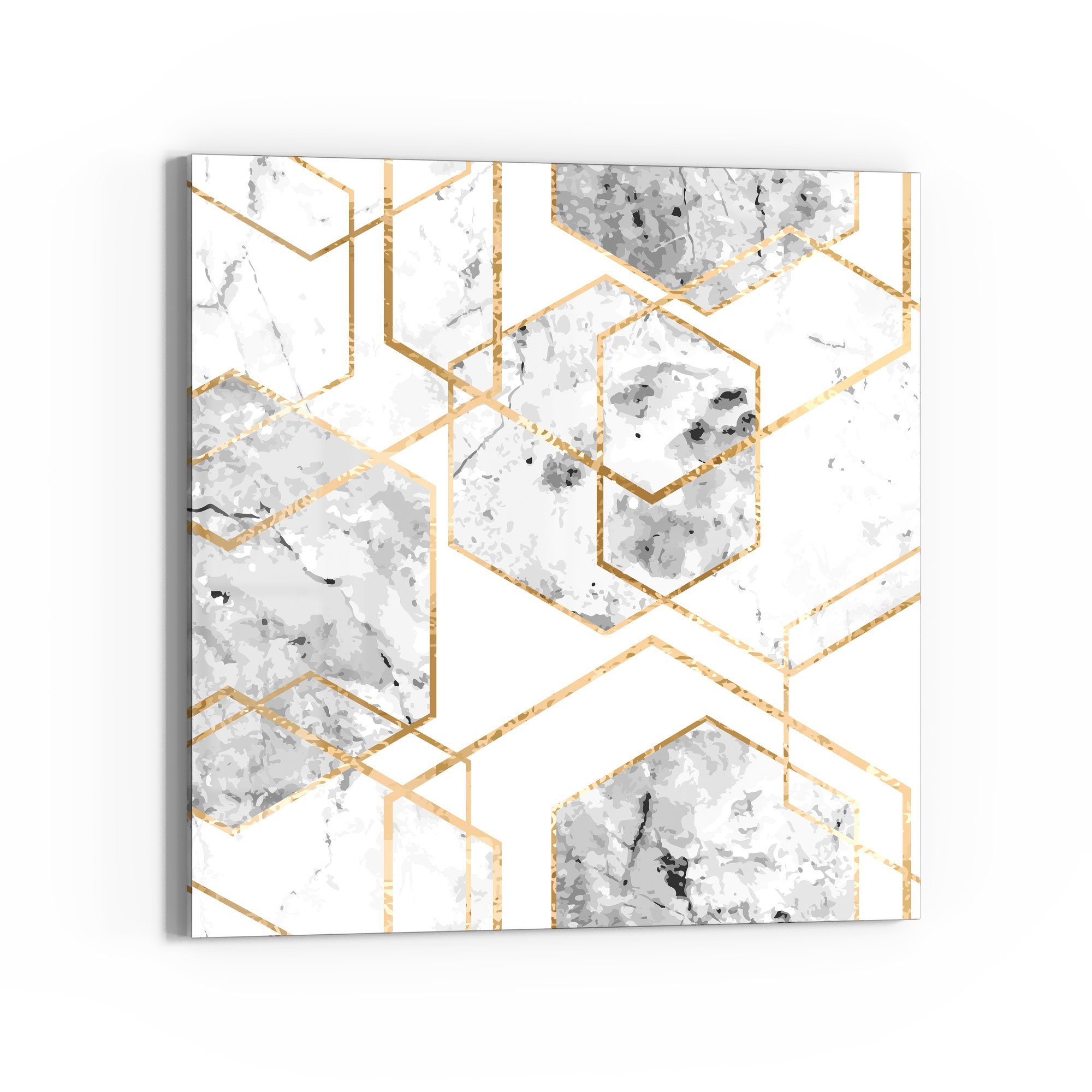 DEQORI Magnettafel 'Goldgerahmte Sechsecke', Whiteboard Pinnwand beschreibbar