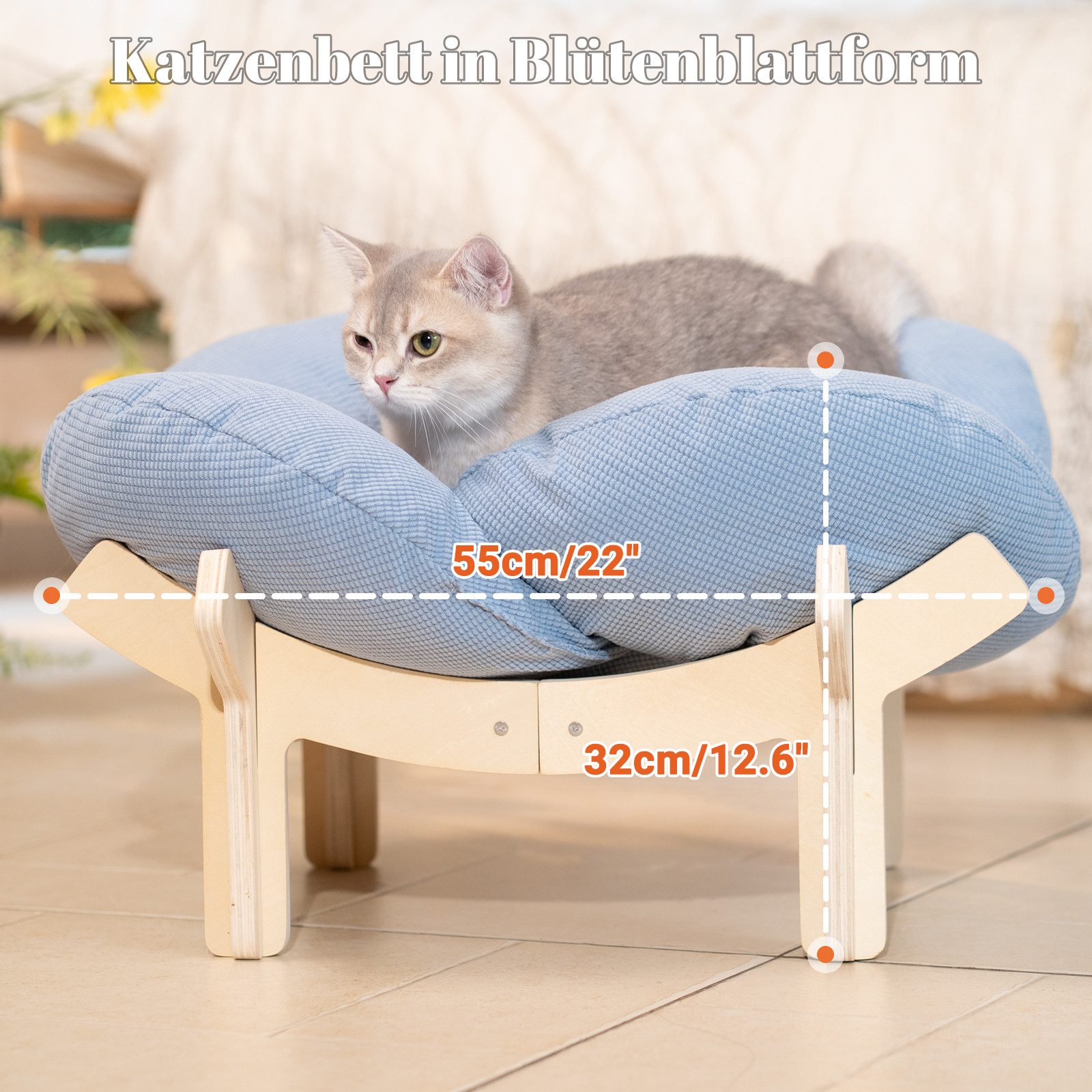 CheerPals Tierbett Erhöhtes Blumenform, 55cm großes Katzensofa, weiches Kissen, Polyesterfaser
