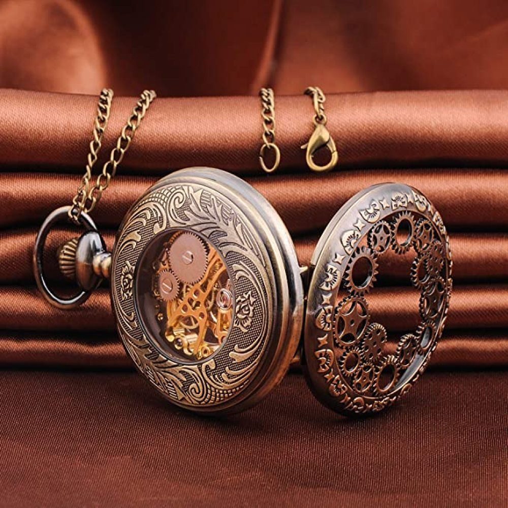 Skala Römische Taschenuhr GelldG Ziffern Kette Taschenuhr Halskette mit ‎‎Bronzefarbe Herren