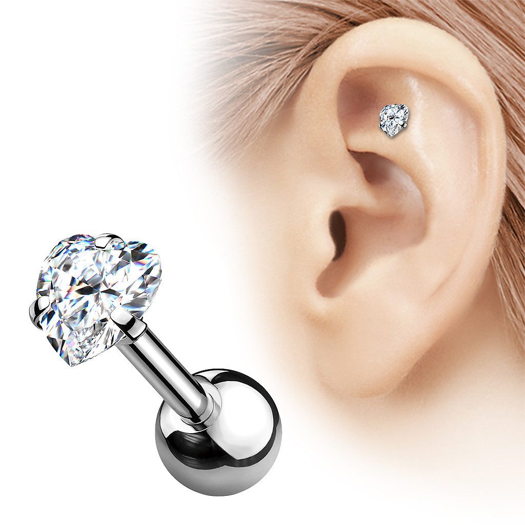 Taffstyle Piercing-Set Tragus Chirurgenstahl mit Herz Zirkonia Silber 1,2mm günstig online kaufen
