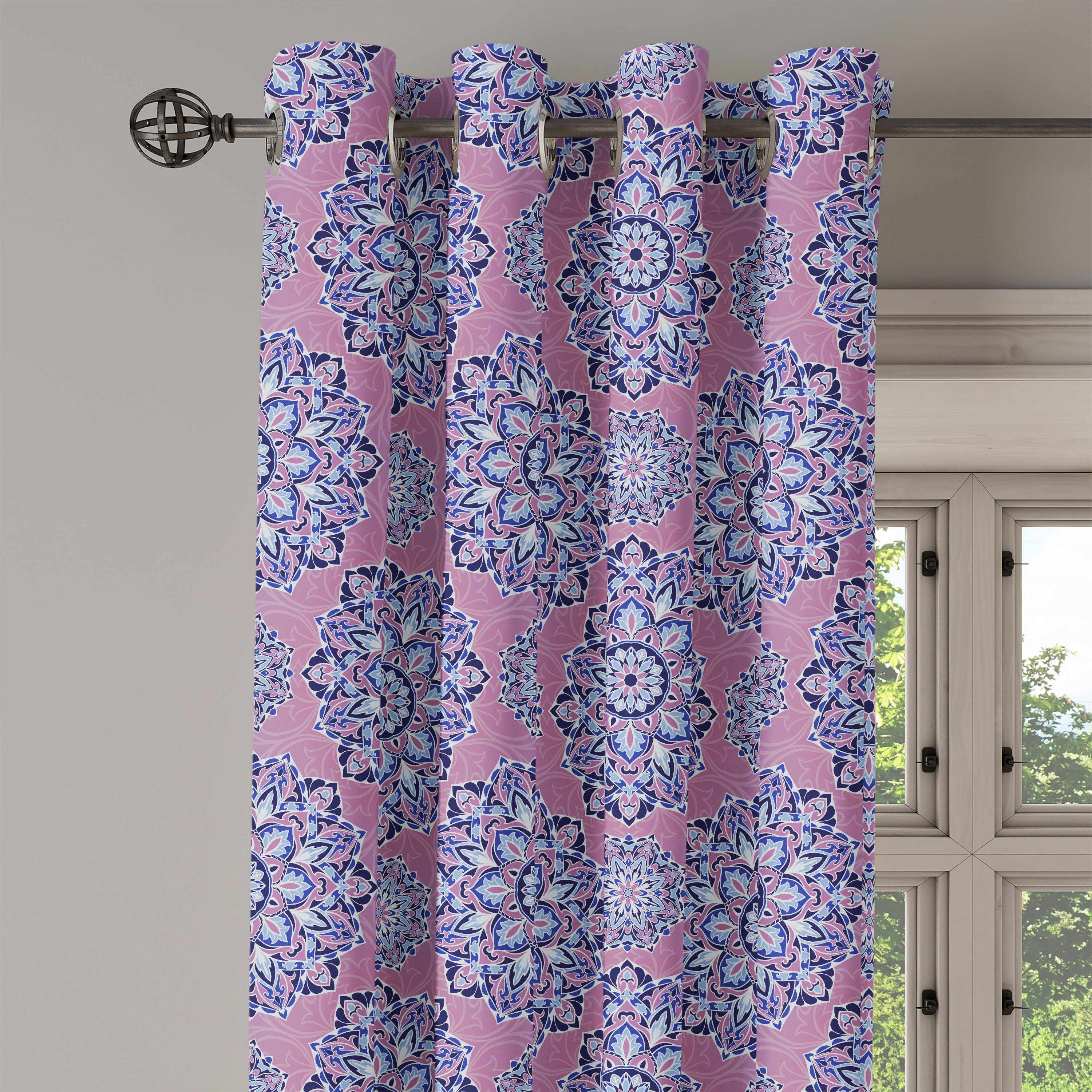 Gardine lila Abakuhaus, 2-Panel-Fenstervorhänge Linien Mandala Dekorative für Oriental Schlafzimmer Wohnzimmer,