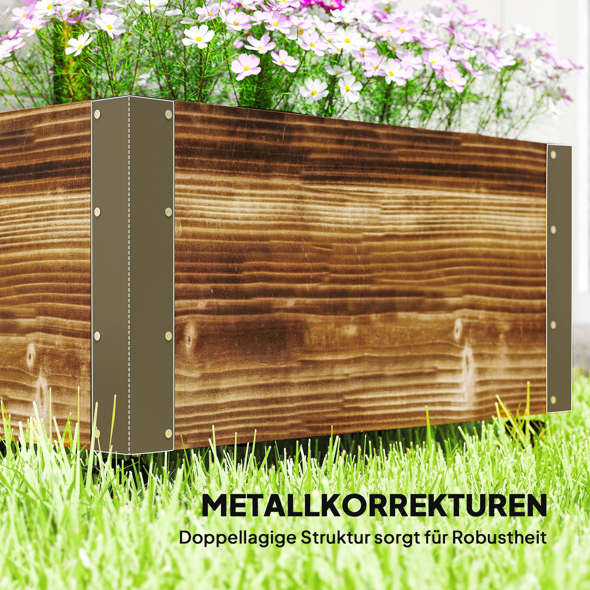 Outsunny Hochbeet mit Rankhilfe, 4 Rollen (Blumenkasten, 1 St., Kletterpflanzenbeet), für Garten, Balkon, Verkohlt