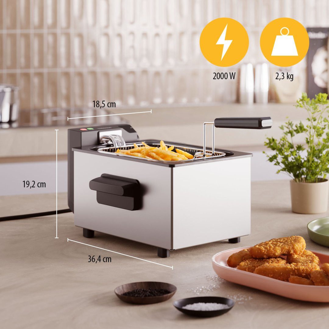 Tristar Fritteuse FR-9326, 2000 W, Edelstahl-Gehäuse, 3L, 190°C, Kaltzone, Cool-Touch-Gehäuse