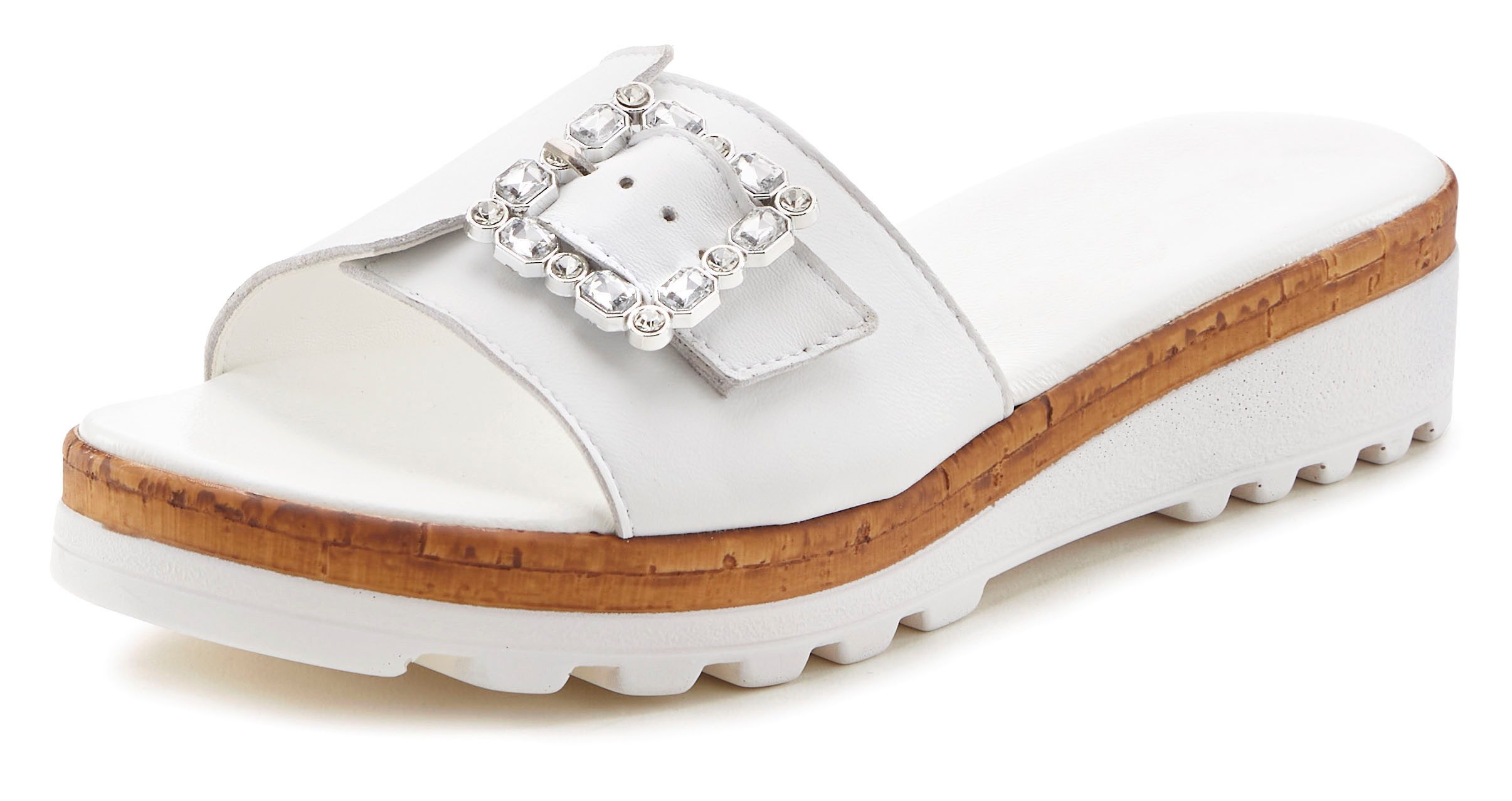 LASCANA Sandale, Sommerschuh, offener Schuh, Mule, Pantolette aus Leder mit dezentem Keilabsatz