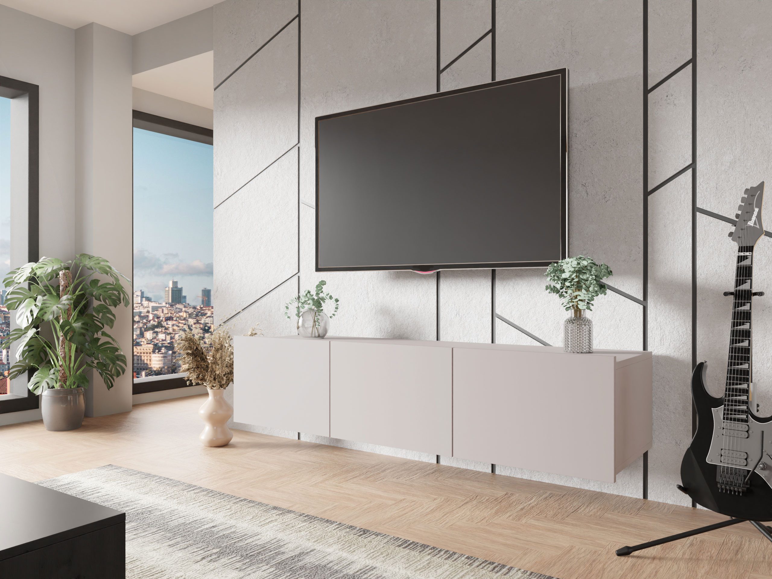 MIRJAN24 TV-Schrank Calabrini 150 04 (mit 3 Türen) ohne Griffe, silberne Be günstig online kaufen