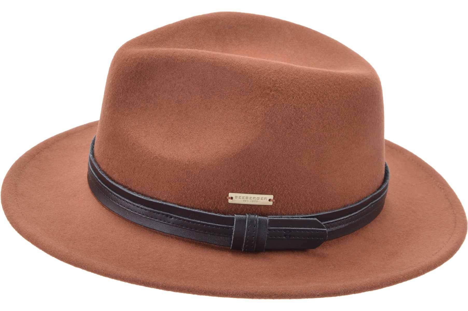 Seeberger Fedora Wollfilzfedora mit schwarzer Kunstlederumlage 70425-1