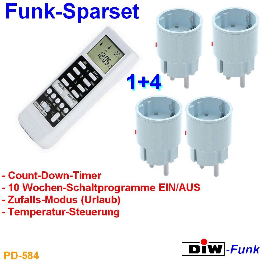 Thumbnail - DIW-Funk Licht-Funksteuerung Funk-Set mit Fernbedienung DTZ-505 + Auswahl Stecker DIR-2300, 4-tlg.
