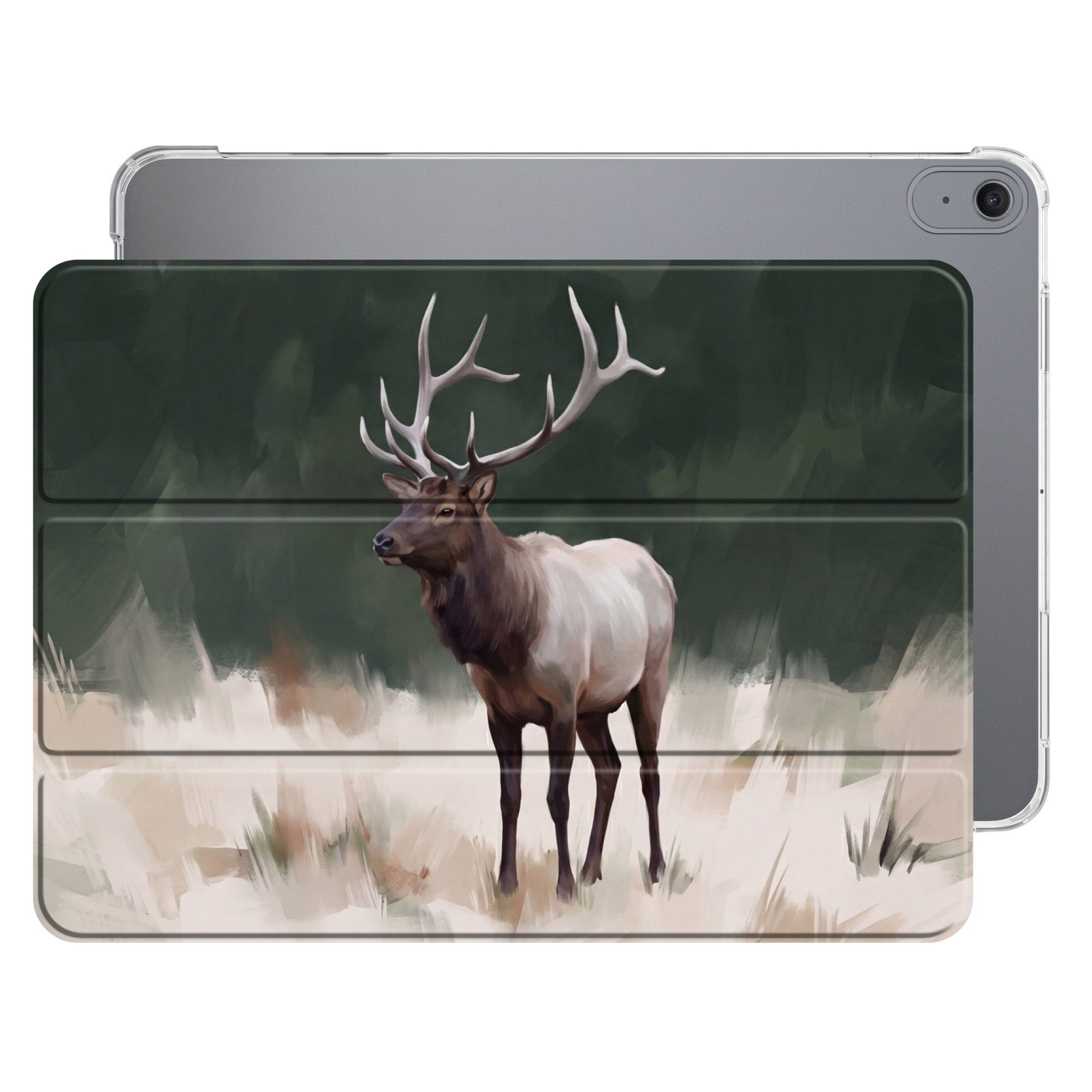 OnlyWow Tablet-Hülle Apple iPad 2022 Rothirsch - Geweih - Malerei - Rustikal, Flip Cover, Auto-Sleep/Wake-Funktion, mit Standfunktion, Motiv