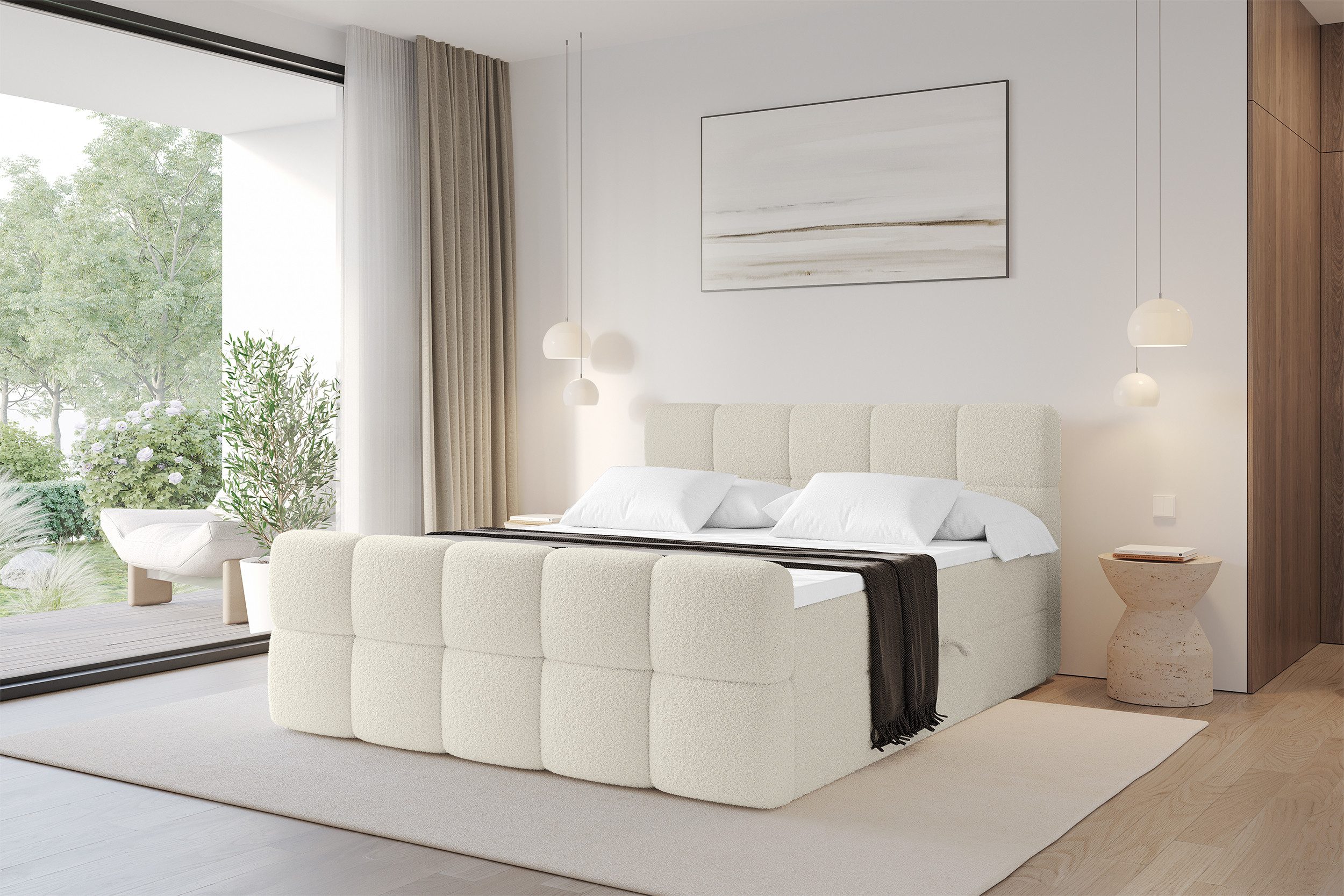 ALTDECOR Boxbett FAMA Zanozek (Multipocket-Matratze H4, H3 Matratze Bonellfederung, Topper, Kopfteil), Doppelbett mit Fußteil
