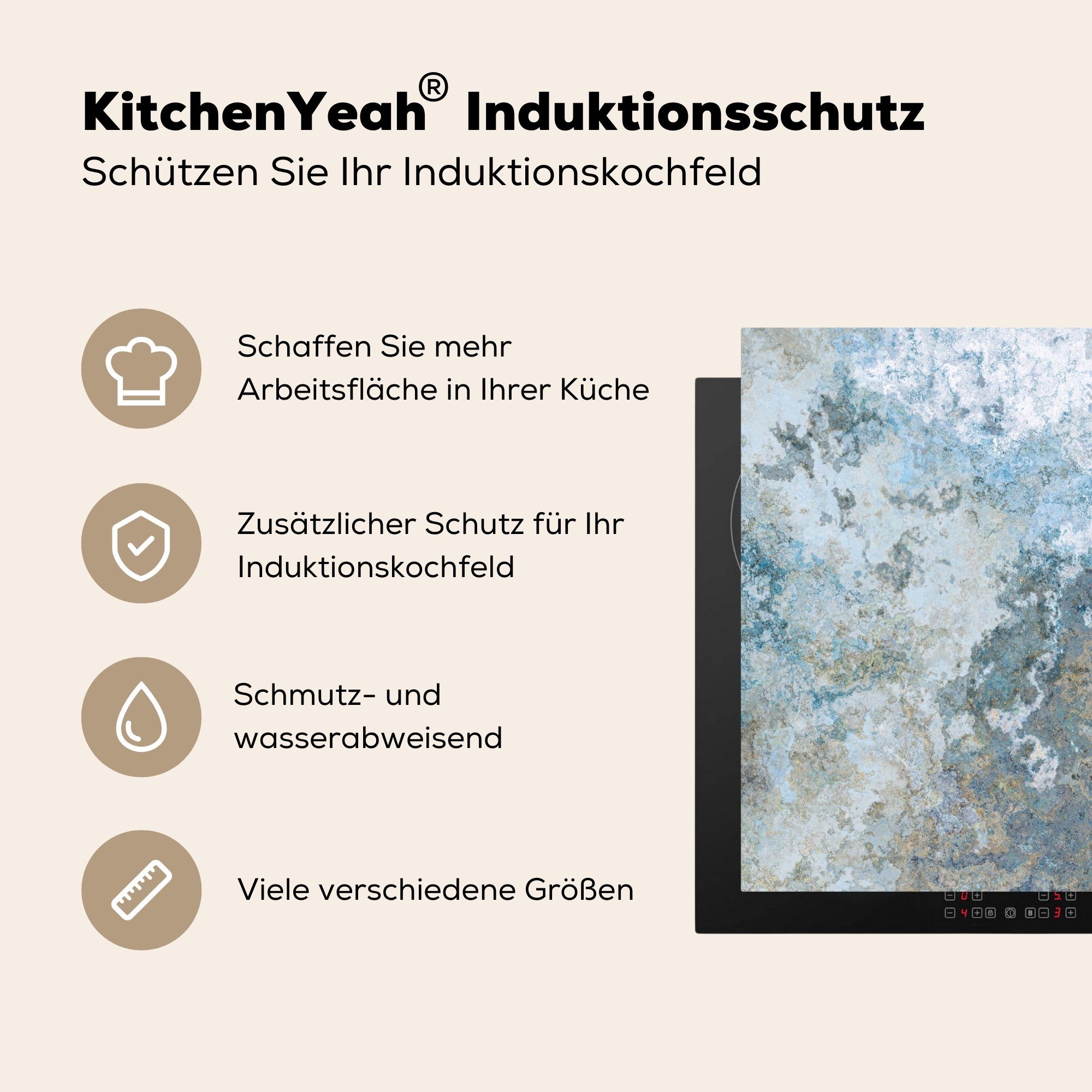 Induktionskochfeld Vintage, cm, Dekoration Küchen Herdblende-/Abdeckplatte tlg), - Stein Vinyl, MuchoWow 58x51 (1 - Induktionsherd, Rost für