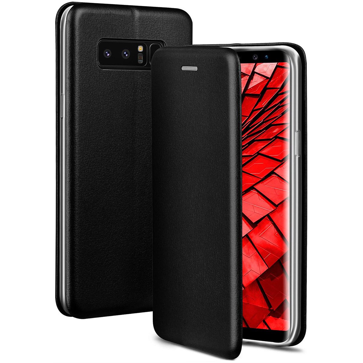 ONEFLOW Handyhülle für Samsung Galaxy Note 8 Premium Hülle Business Cover Schwarz 6,3 Zoll, 360 Grad Schutzhülle Flip Case Etui Klapphülle Dünn Leder Handy Tasche