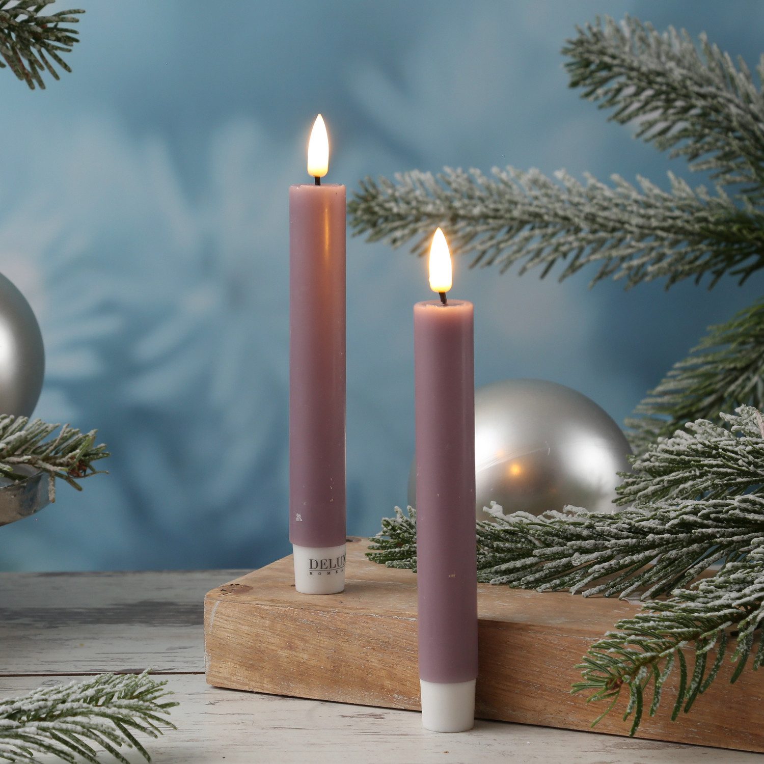 Deluxe Homeart LED-Kerze LED Stabkerzen Mia Tafelkerzen Echtwachs flackernd H: 15cm flieder 2St (2-tlg)