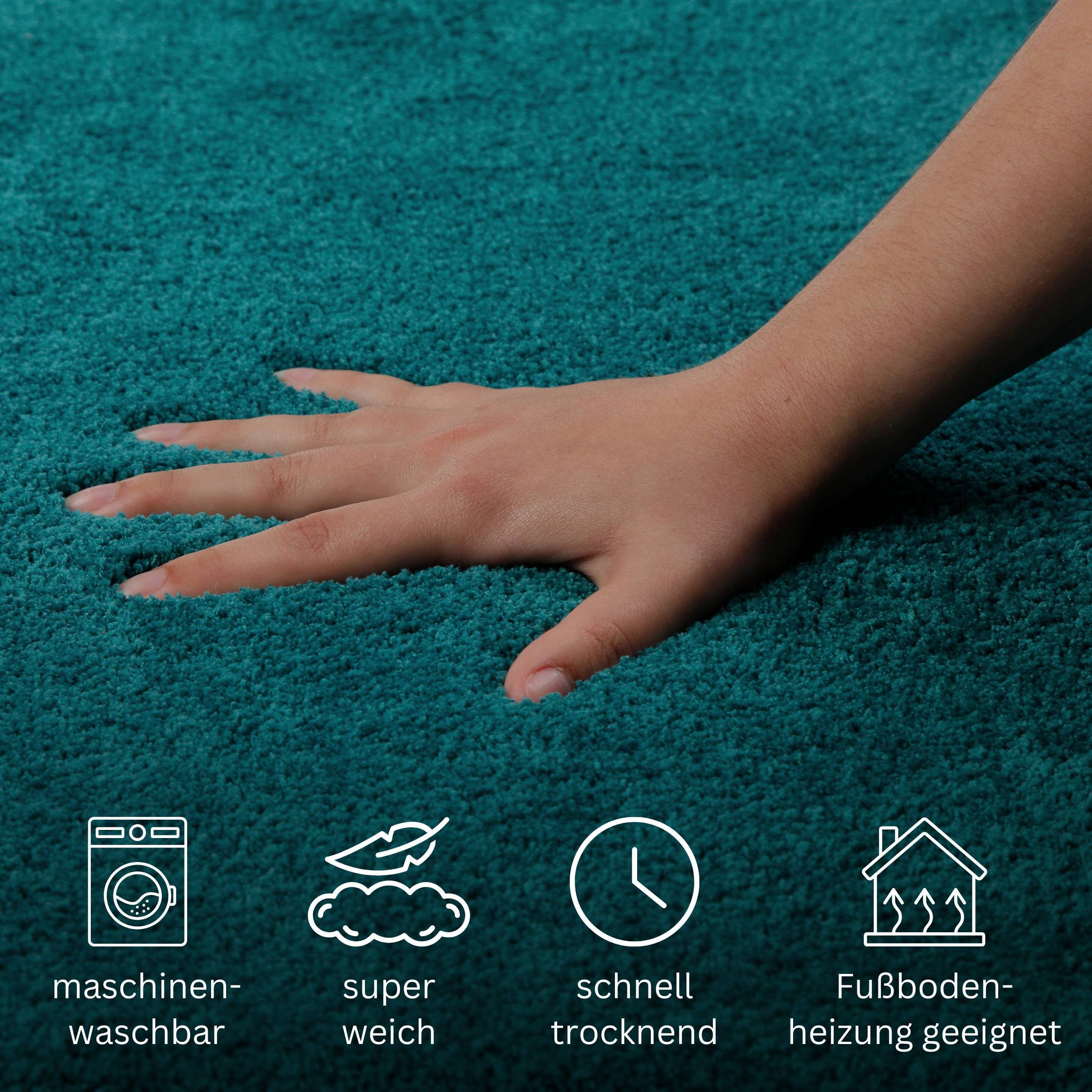 OTTO home Badematte Neele, Höhe 20 mm, rutschhemmend beschichtet, schnell trocknend, Polyester, rechteckig, Badteppich, getuftet, modern, Uni, antirutsch, flauschig, Hochflor