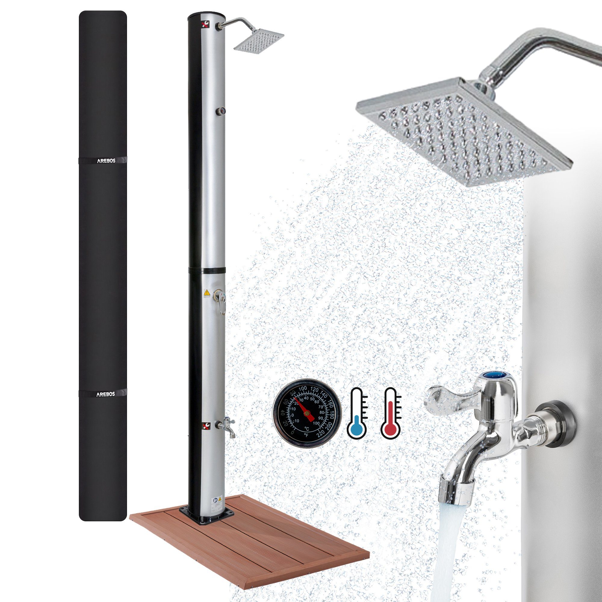 Arebos Solardusche »37L & Bodenelement, inklusive Abdeckhaube, mit