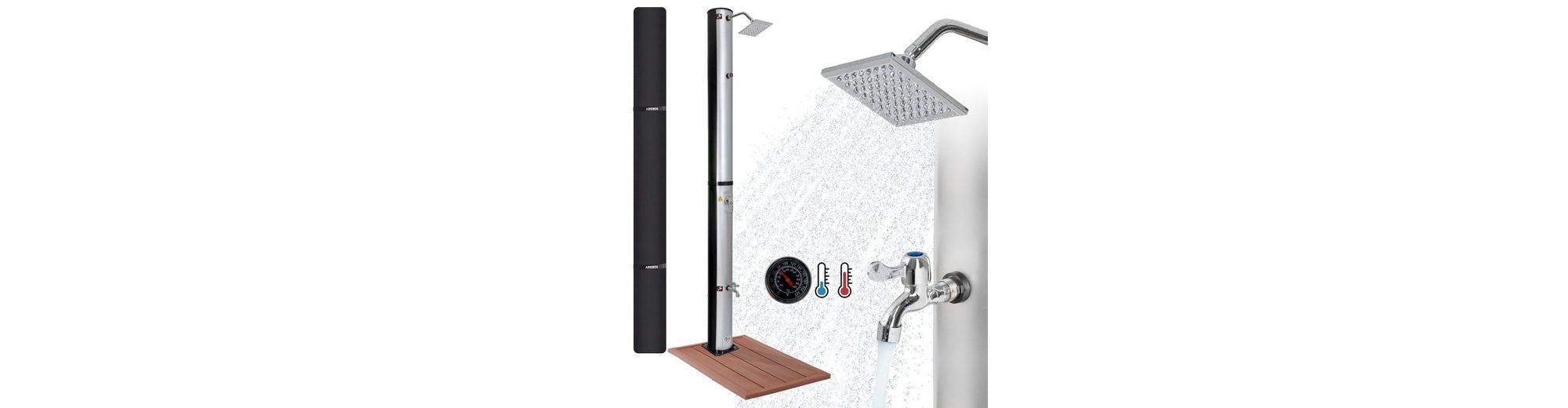 Arebos Solardusche »37L & Bodenelement, inklusive Abdeckhaube, mit