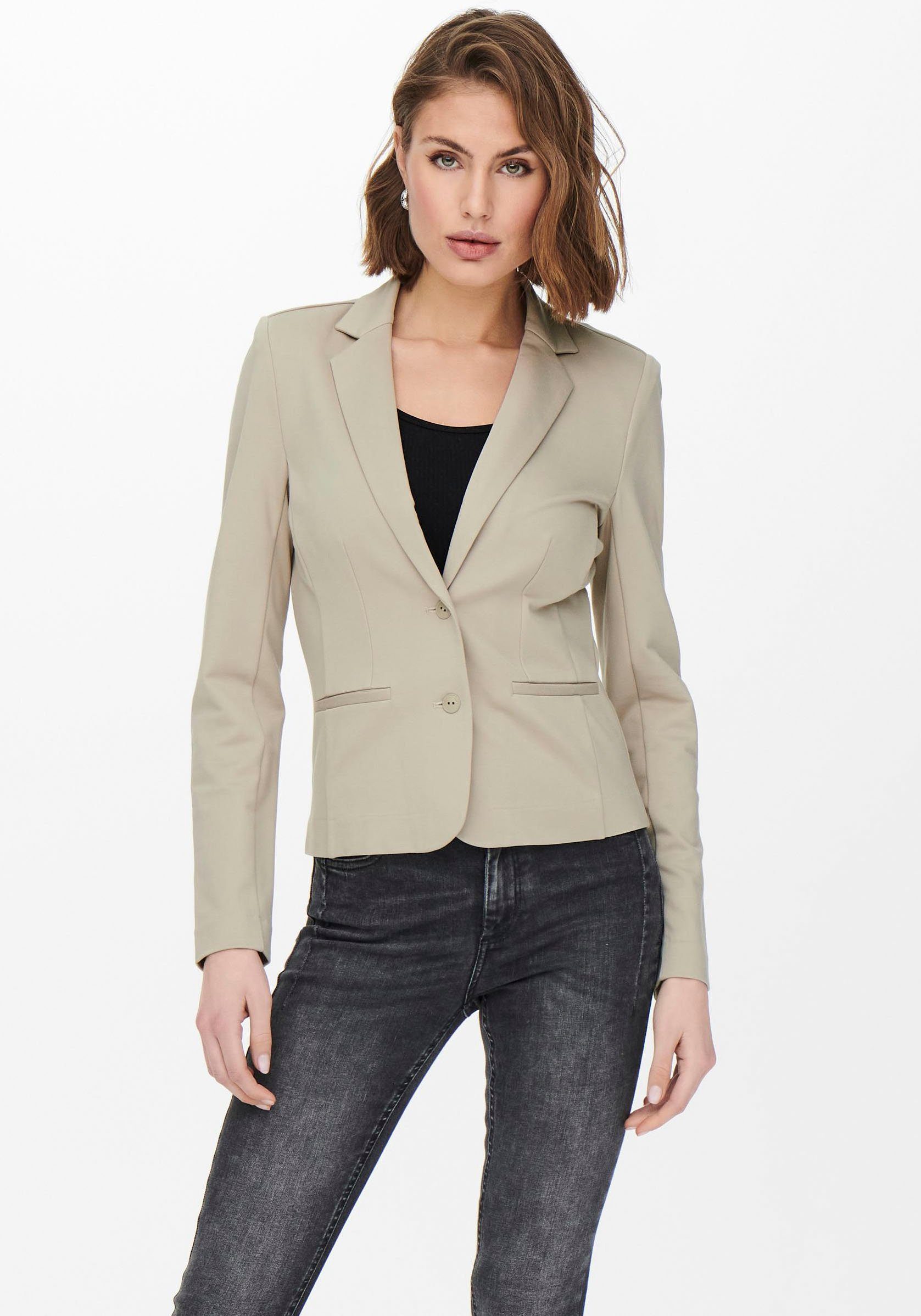 ONLY Jerseyblazer ONLPOPTRASH – 2-Knopf Blazer mit taillierter Silhouette regular fit, Milano Rib, Materialmix, Reverskragen, unifarben