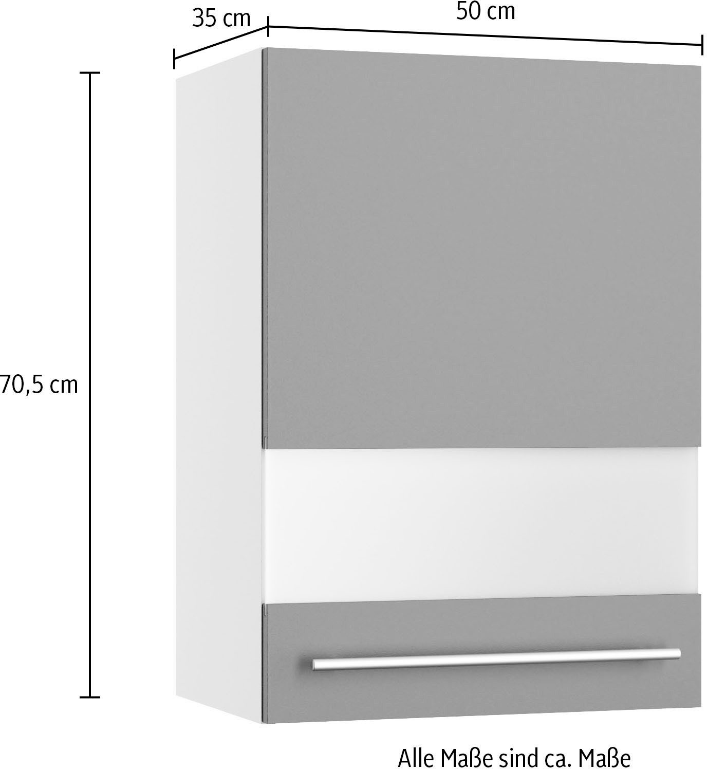 KOCHSTATION Hängeschrank KS-Bern2 Breite 50 cm, 1 Tür, 2 Einlegeböden, Front mit Milchglas-Einsatz – Bild 5 von 5