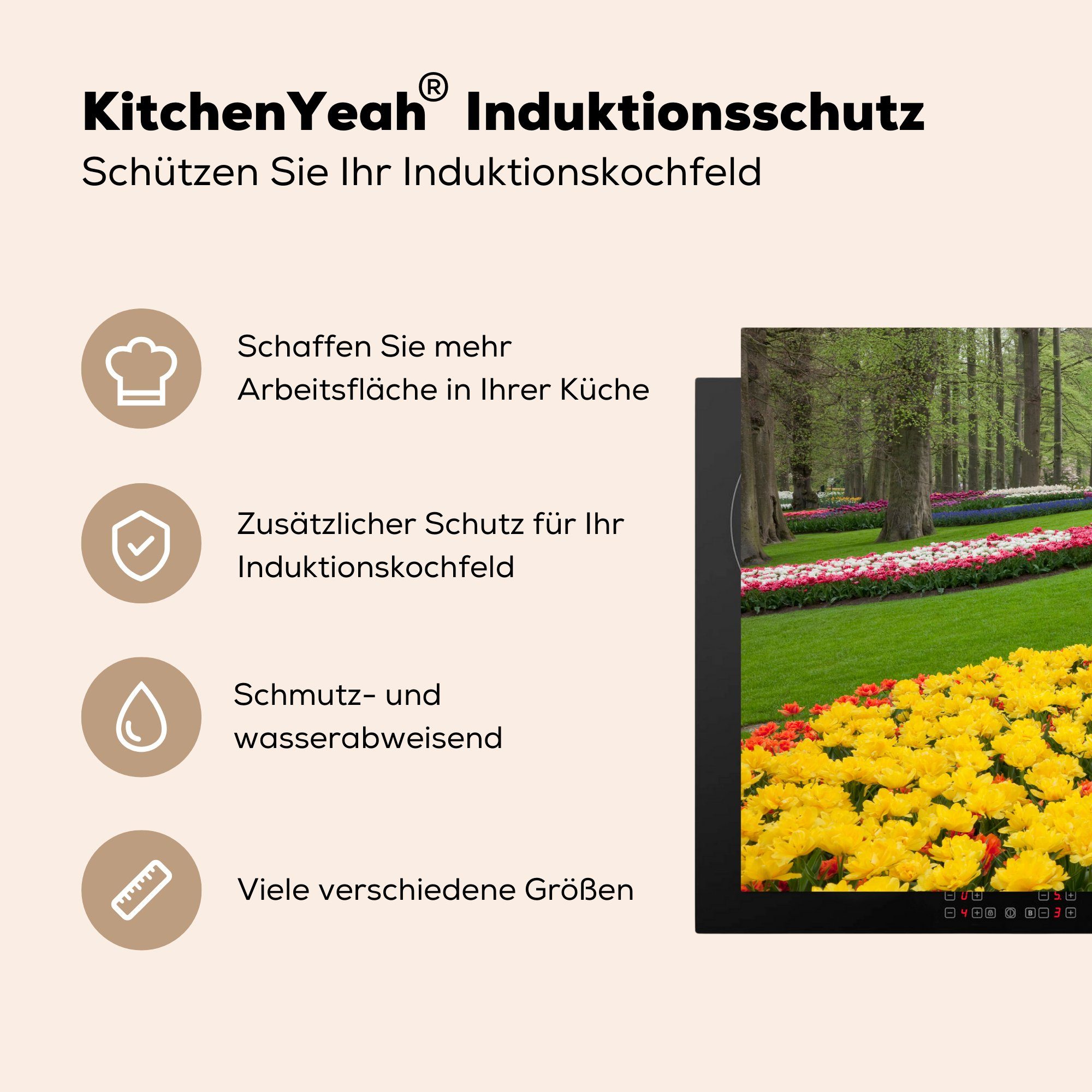 MuchoWow Herdblende-/Abdeckplatte im Induktionskochfeld 81x52 in Holland., (1 Schutz küche, Ceranfeldabdeckung Gras Keukenhof die dem Vinyl, tlg), für Blumen cm, auf