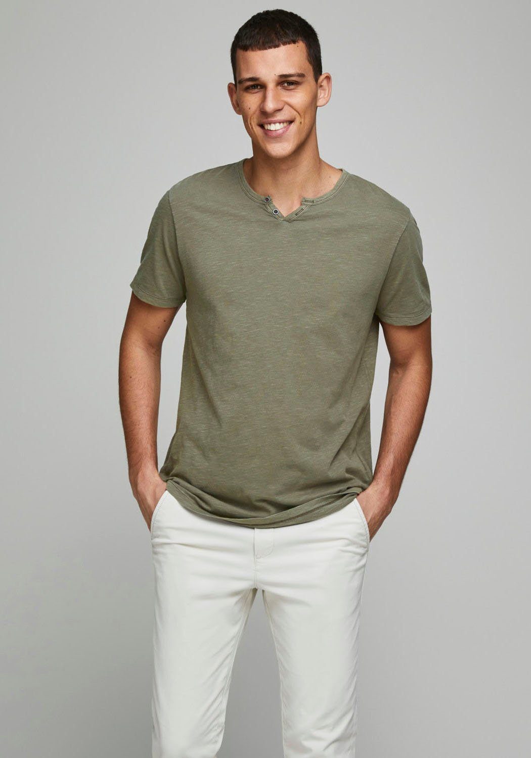 Jack & Jones T-Shirt SPLIT NECK TEE dusky green