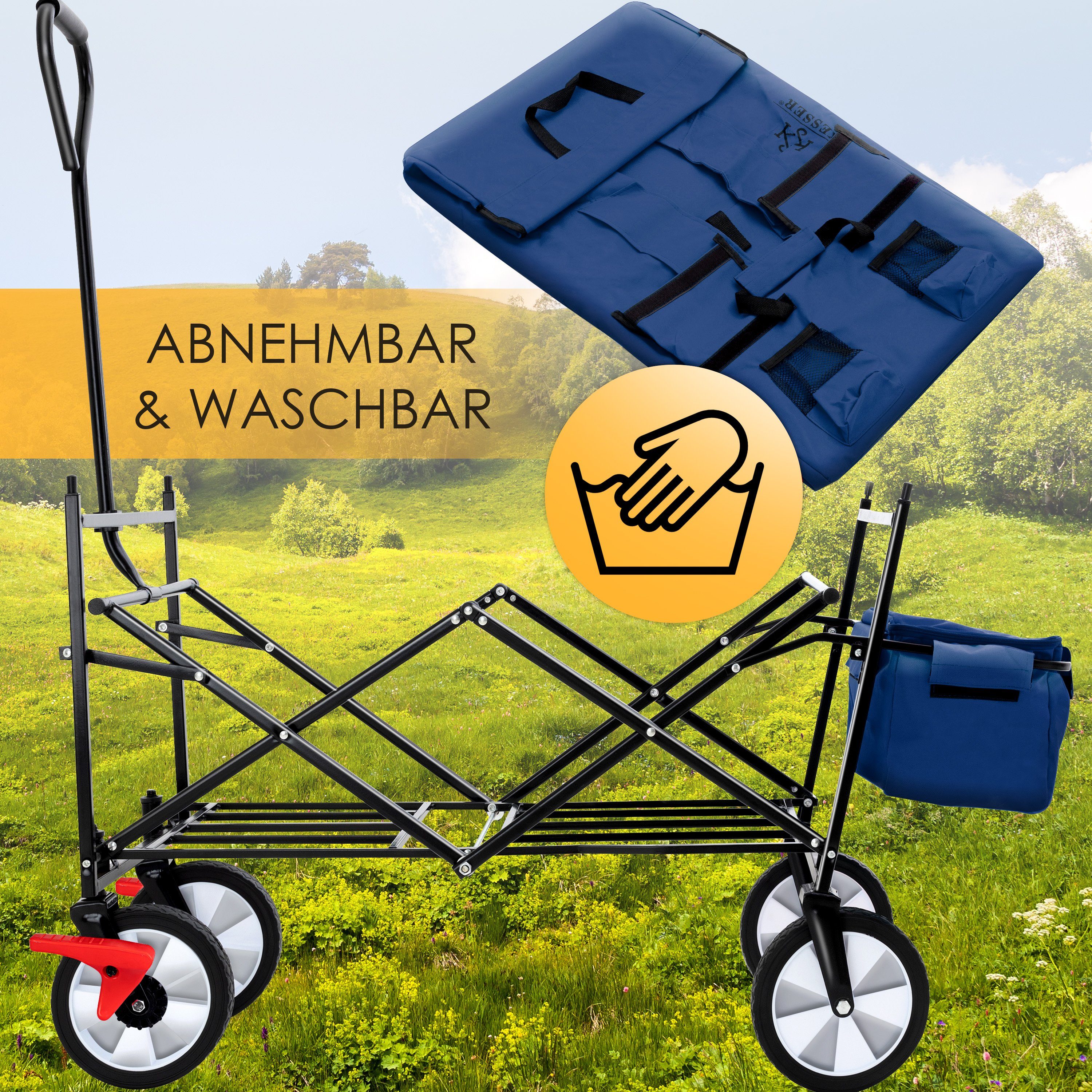 KESSER Bollerwagen, Bollerwagen faltbar Handwagen Geräte Transportkarre mit Dach blau/navy