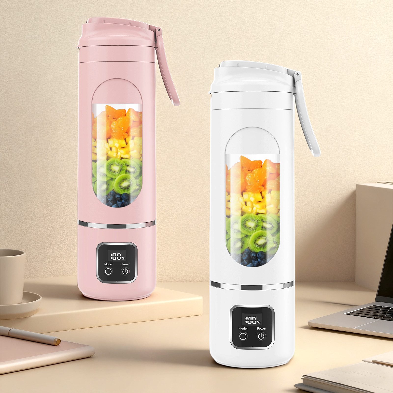 oyajia Entsafter Tragbarer Mixer, Mini-Standmixer, kleiner Entsafter, Smoothie-Maker, Edelstahlklingen und Digitalanzeige, wiederaufladbarer Typ-C