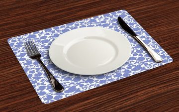 Platzset, Waschbare Stoff Esszimmer Küche Tischdekorations Digitaldruck, Abakuhaus, (4-teilig, 4 Teilig-St., Set aus 4x), Blumen Zusammenfassung Blüten und Blätter