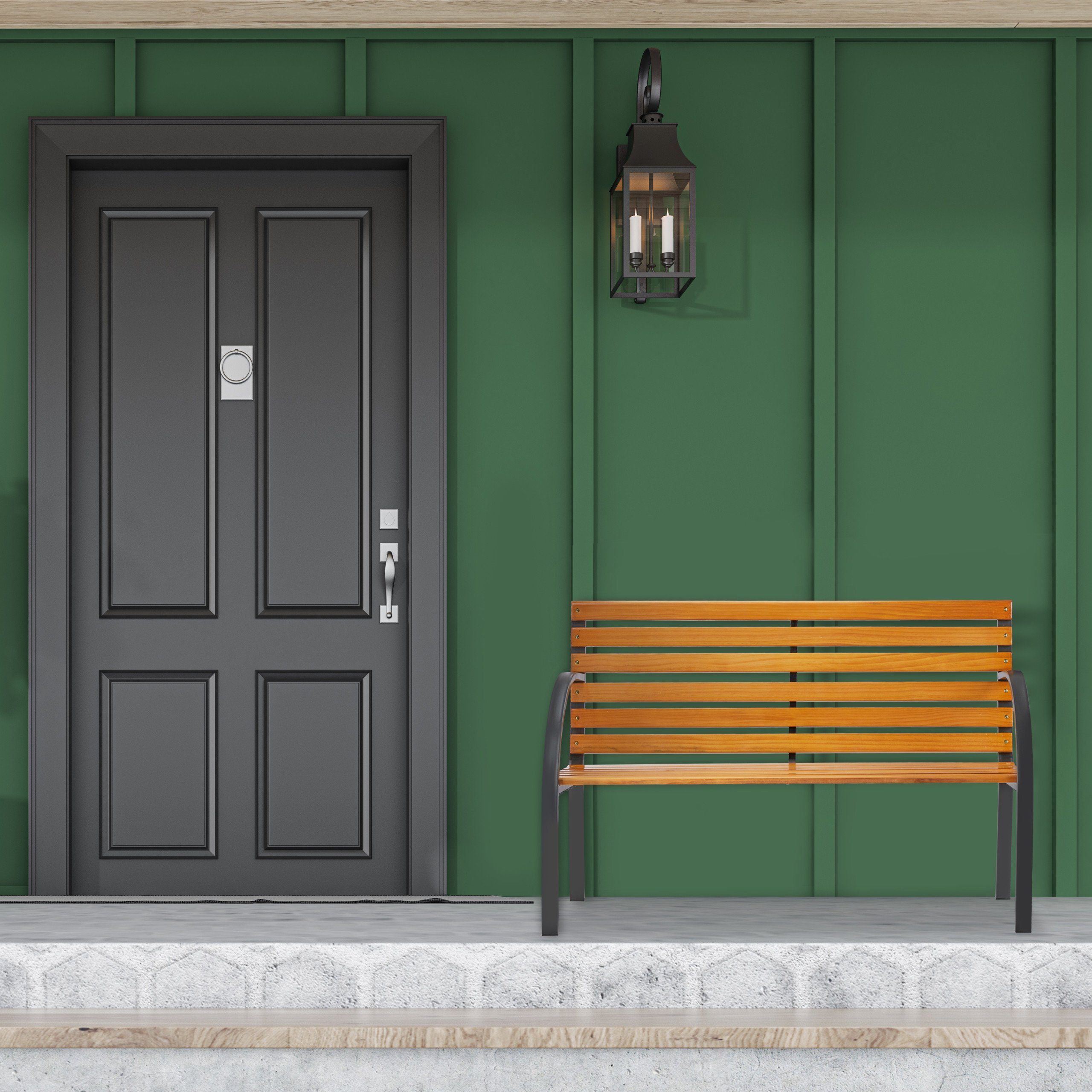 relaxdays Gartenbank Holz Gartenbank mit Stahlrahmen günstig online kaufen