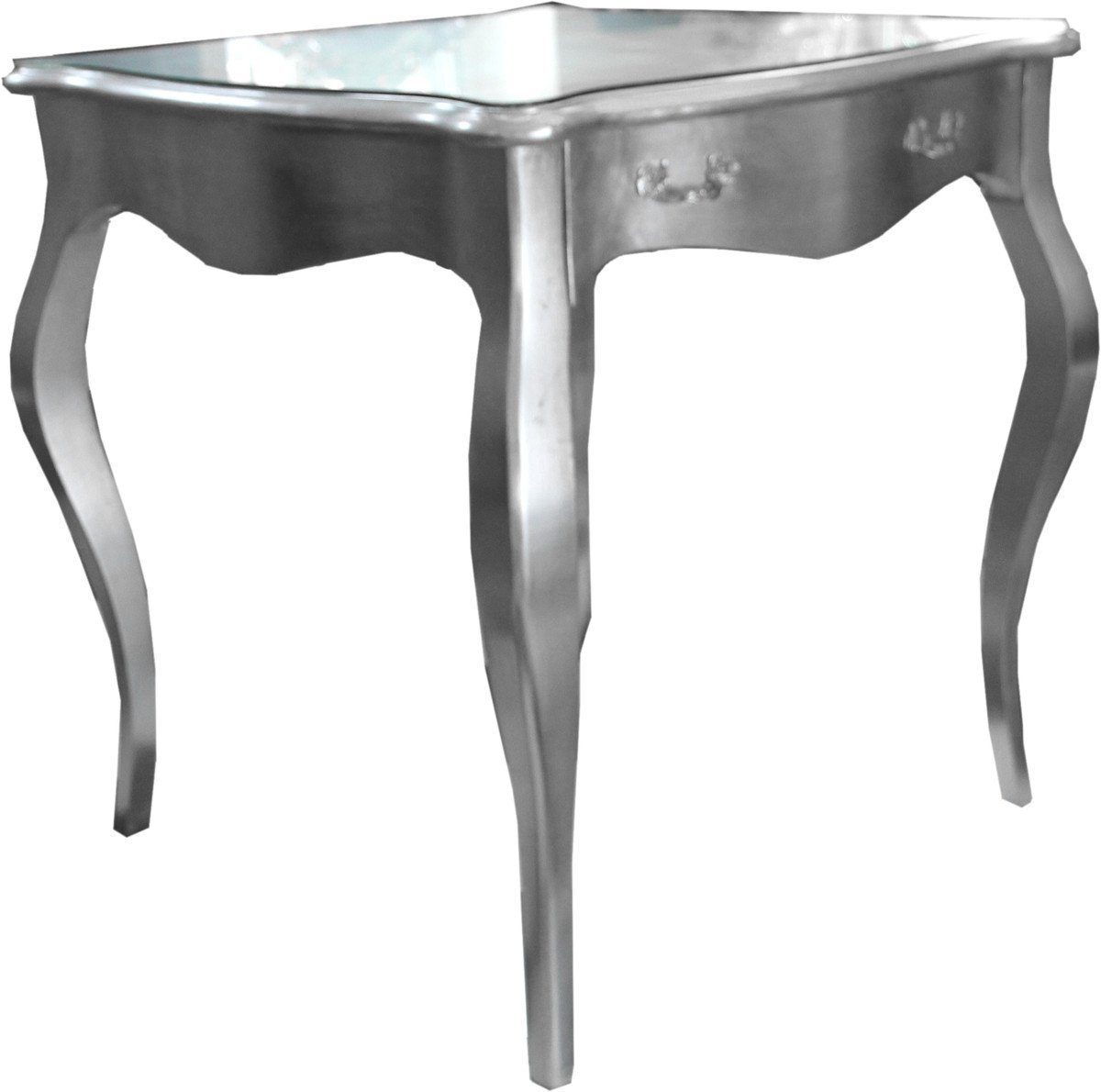 Casa Padrino Esstisch Barock Esstisch Silber mit Schublade 80 x 80 cm - Esszimmer Tisch Möbel