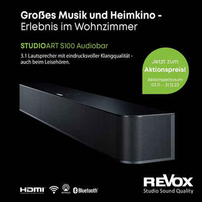 Revox STUDIOART S100 Audiobar Soundbar (Bluetooth, WLAN (WiFi), A2DP Bluetooth, aptX Bluetooth, AVRCP Bluetooth, AirPlay, Digital-In, HDMI, KleerNet, LAN, 210 W)