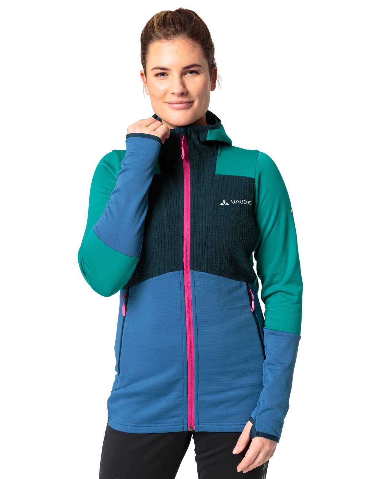 VAUDE Outdoorjacke Women's Monviso Hooded Jacket Fleece Grid ultramarine kompensiert Klimaneutral (1-St)
