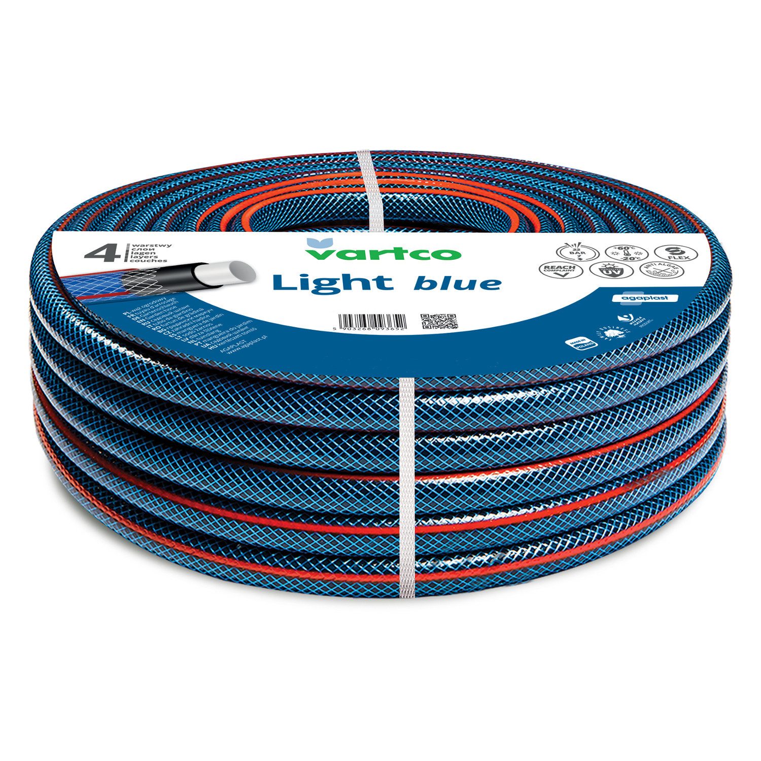 Vartco Gartenschlauch Gartenschlauch 100m 1/2'' Hellblau 22 bar, 4-lagig -20 / +60°С
