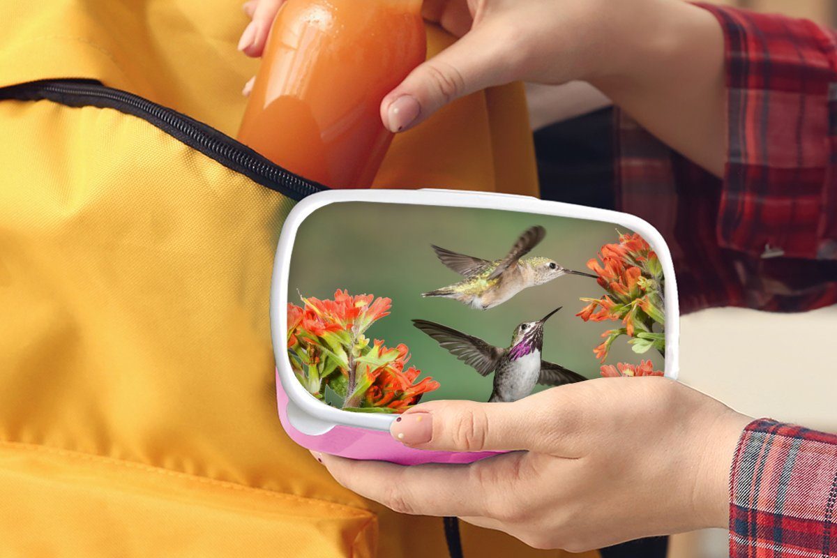 Blumen Orange, für Snackbox, Mädchen, Brotdose Kinder, Kunststoff rosa Lunchbox Erwachsene, Brotbox Kunststoff, Kolibri (2-tlg), - MuchoWow -