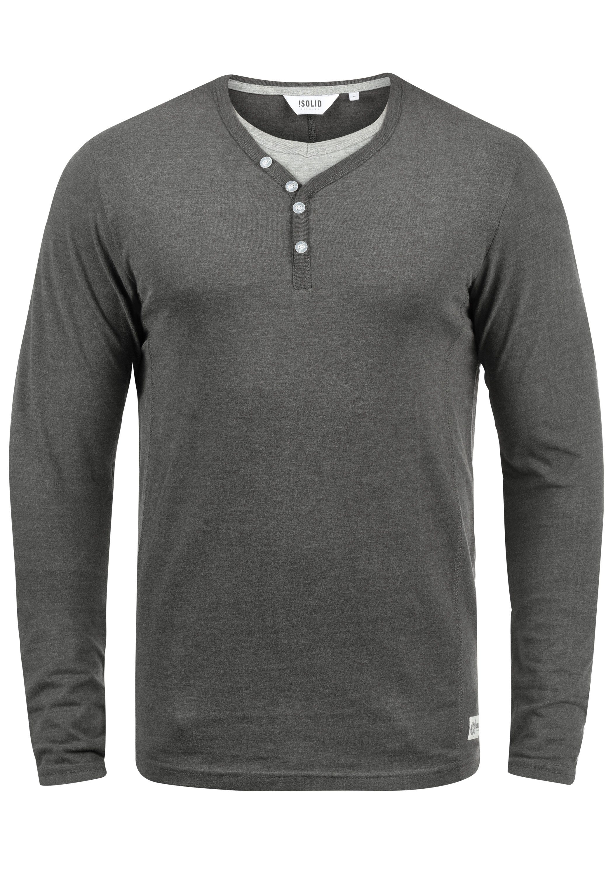 !Solid Langarmshirt SDDoriano Longsleeve im Double-Layer Look Med Grey M (8254)