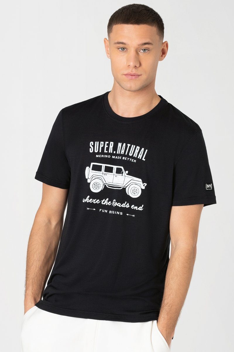 SUPER.NATURAL T-Shirt Merino T-Shirt M ALL TERRAIN TEE lässiger Print, Merino-Materialmix Jet Black/Fresh White